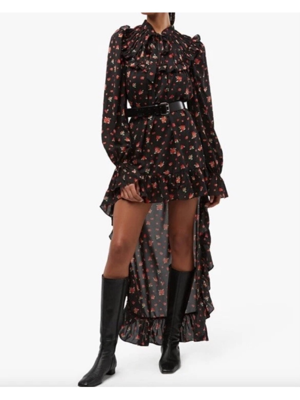 WeWoreWhat Black Floral Print high low dress